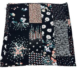 Rayon Challis Fabric Scarf USA 42"×41" Floral Patchwork Look Black Background